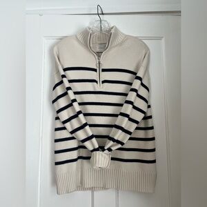 LOFT | Cream and Navy Blue | Striped Half-Zip Sweater | Small